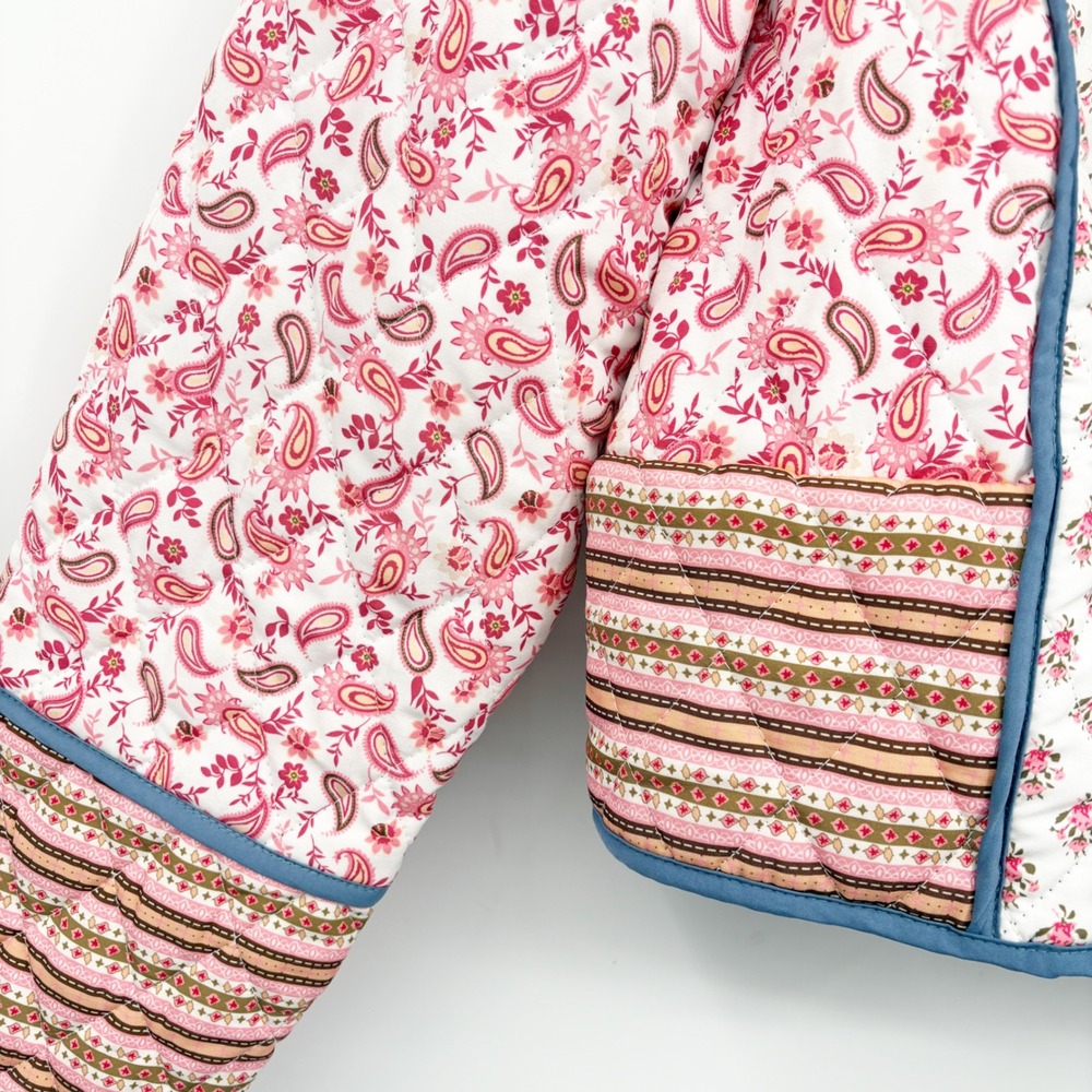 Womens Reversible Quilted Patchwork Boho Floral Cottagecore Jacket Pink Blue M - Picture 3 of 8